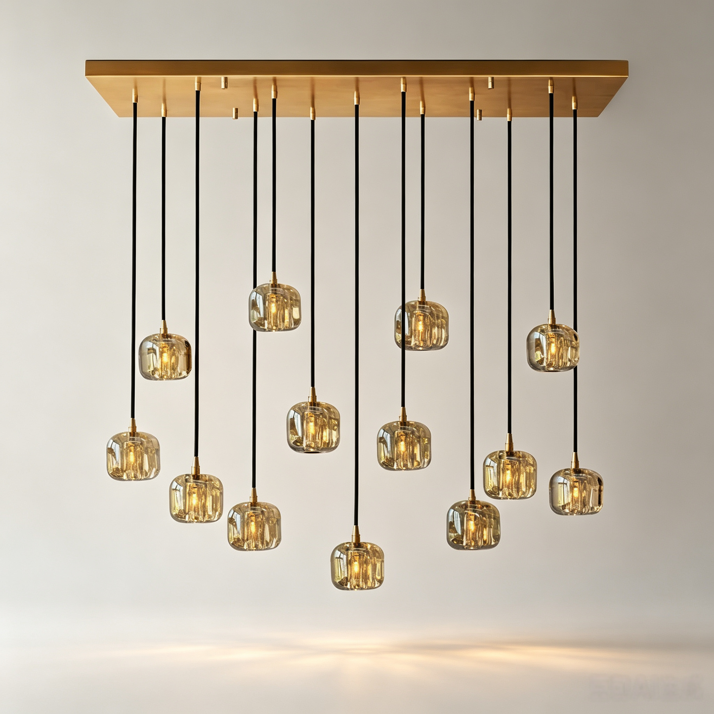54" 13-Drop Amber Crystal Gold Rectangular Dining Chandelier