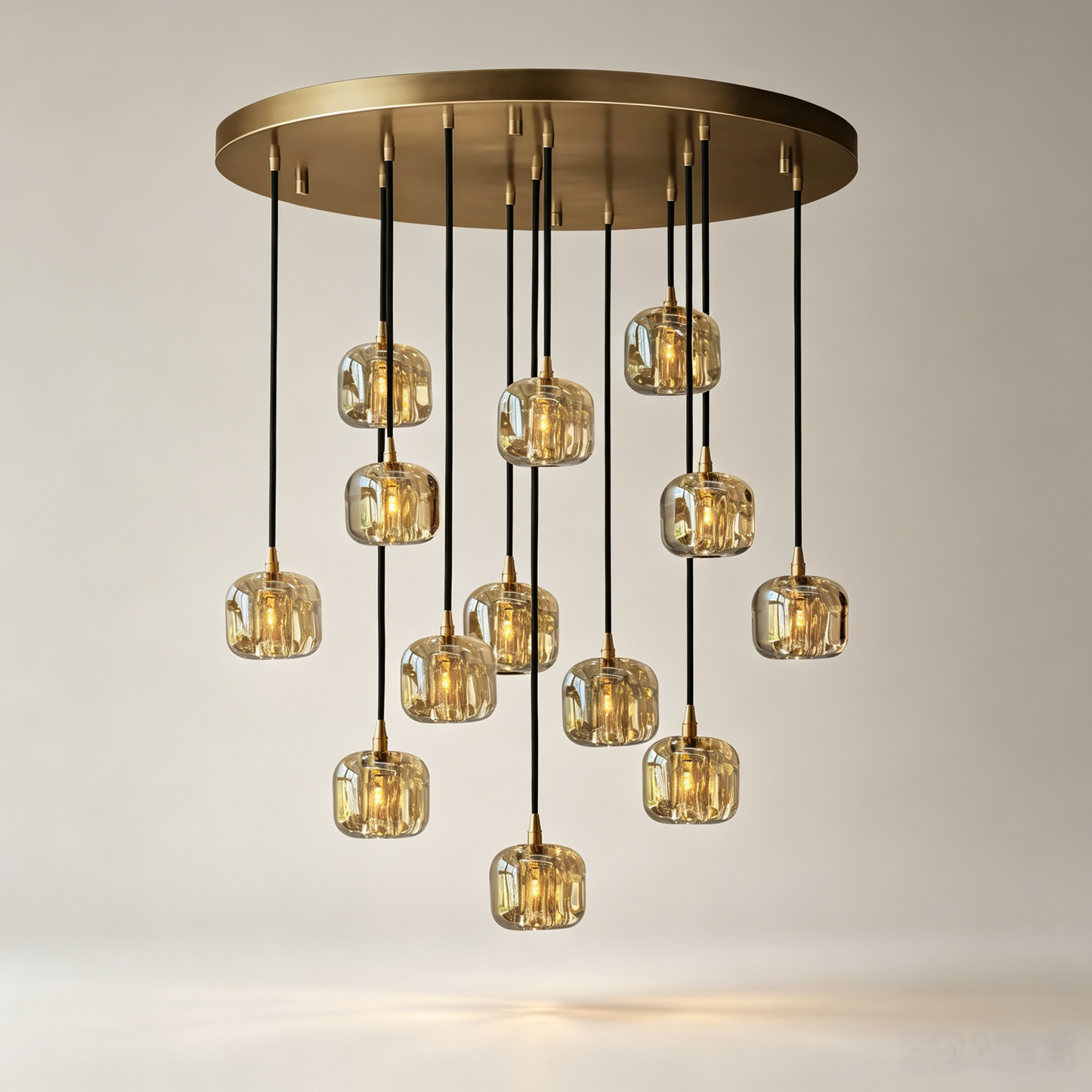 36 Inch Cascading Chandelier with Amber Crystal Drops