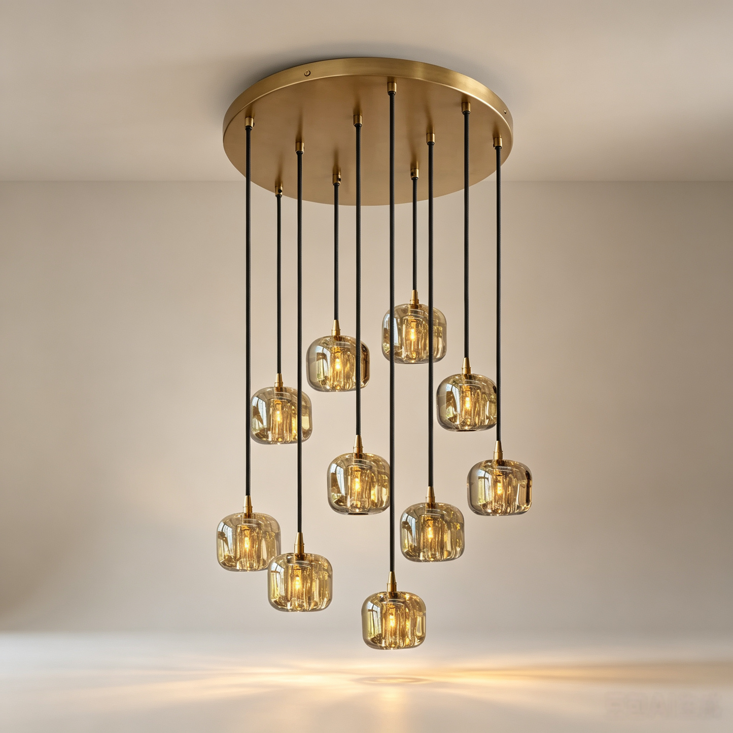 24 Inch Cascading Chandelier with Amber Crystal Drops