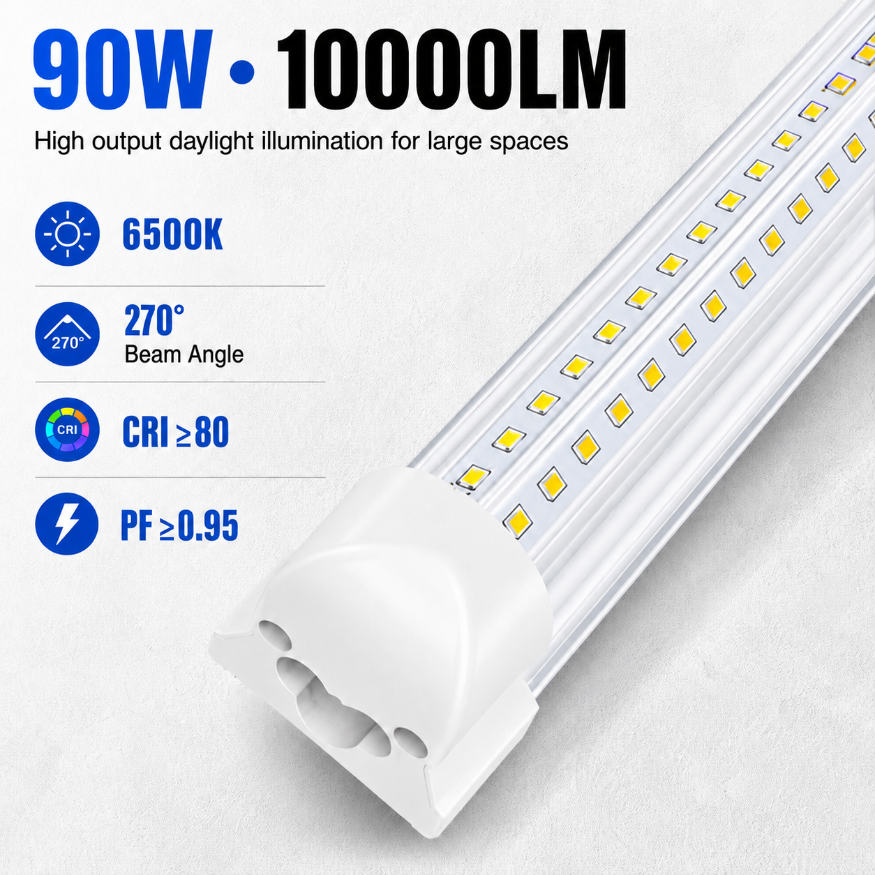 30-Pack 8FT LED Shop Lights, 10000LM Super Bright, 90W, 6500K Cool White, Clear Cover, Linkable LED Light Fixtures for Garage, Workshop, Warehouse & Barn