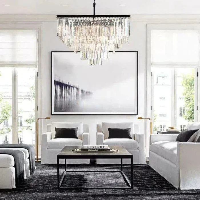 1920s Odaon Crystal Square Chandelier 22" 34" 47"-47''-Matte Black-Blushlighting