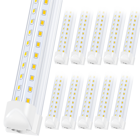 30-Pack 8FT LED Tube Light Fixtures, 90W 10000 Lumens, 5000K Daylight White, Integrated V-Shaped T8 Shop Lights, Clear Cover for Garage, Warehouse, Basement, Workshop & Commercial Lighting