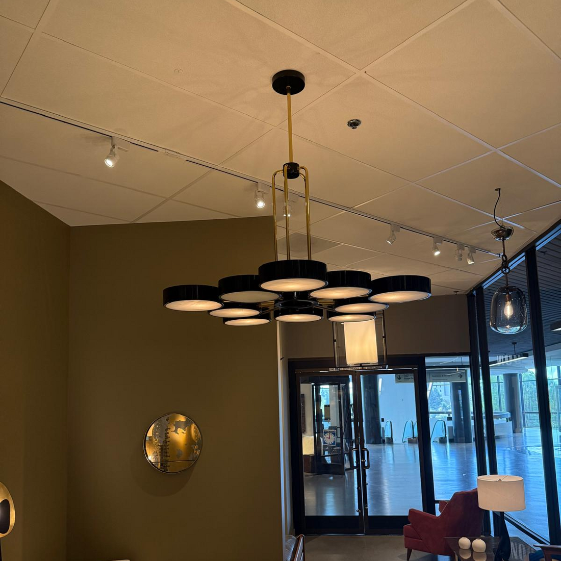 Modern 10-Light Round Alabaster Cluster Chandelier for Low-ceiling