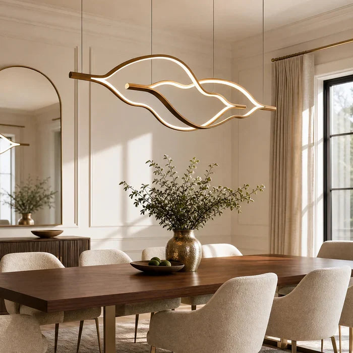 Modern Simple Brass Waving Chandelier for Living/Dining Room/Kitchen Island