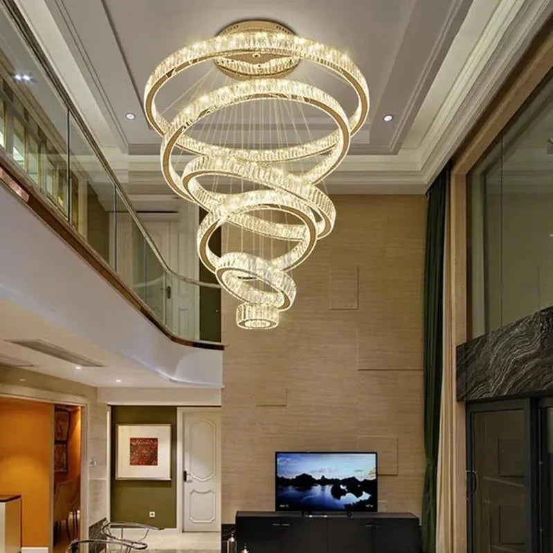 6 Tier Crystal Ring Chandelier for High Ceiling - GoldWarm white 3000Kgayusan