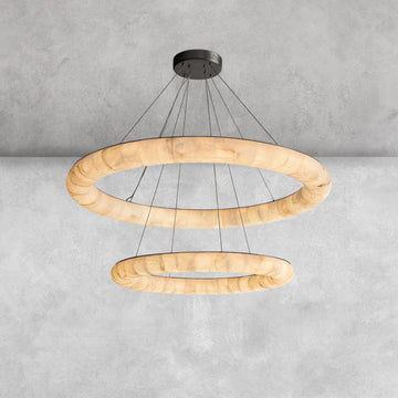 Riora Lisse Alabaster Two-Tiered Round Chandelier 61"