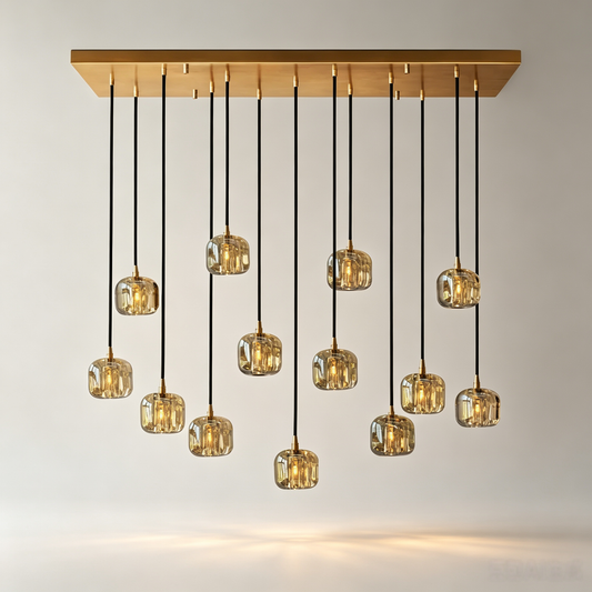 54" 13-Drop Amber Crystal Gold Rectangular Dining Chandelier