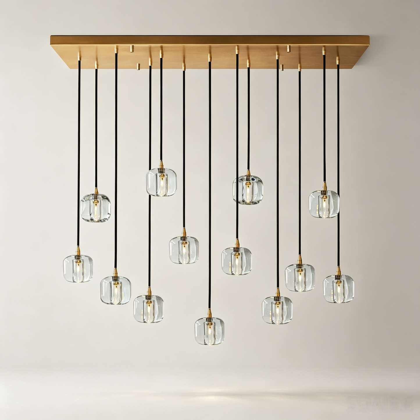 54" 13-Drop Clear Crystal Gold Rectangular Dining Chandelier