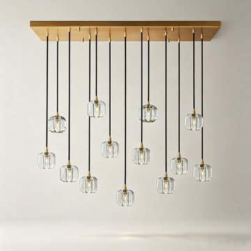 54" 13-Drop Clear Crystal Gold Rectangular Dining Chandelier