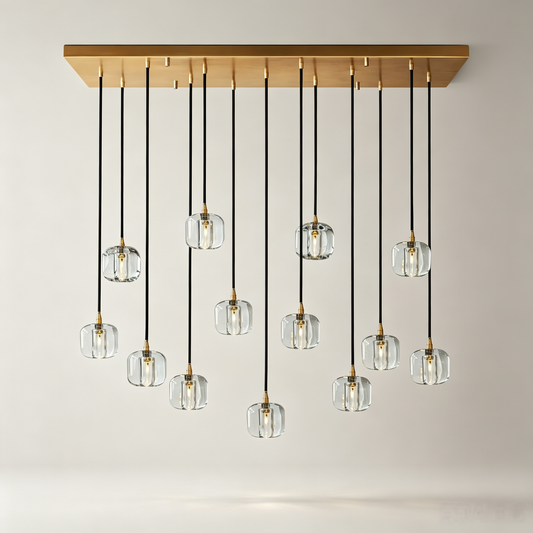 54" 13-Drop Clear Crystal Gold Rectangular Dining Chandelier