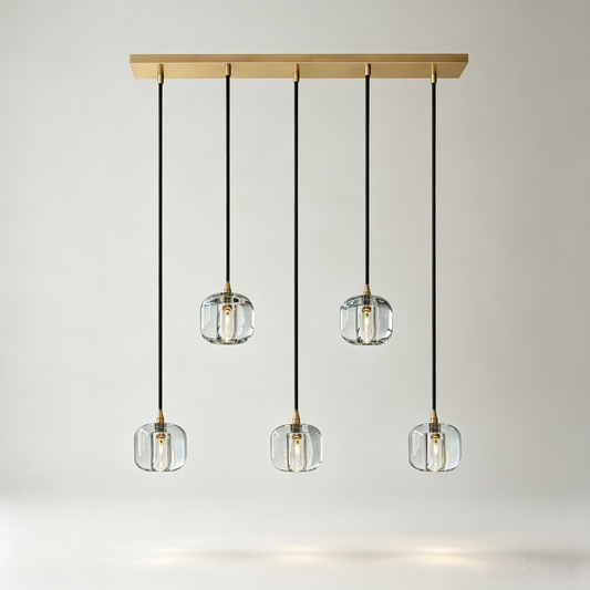 5-Light Clear Crystal Linear Gold Chandelier