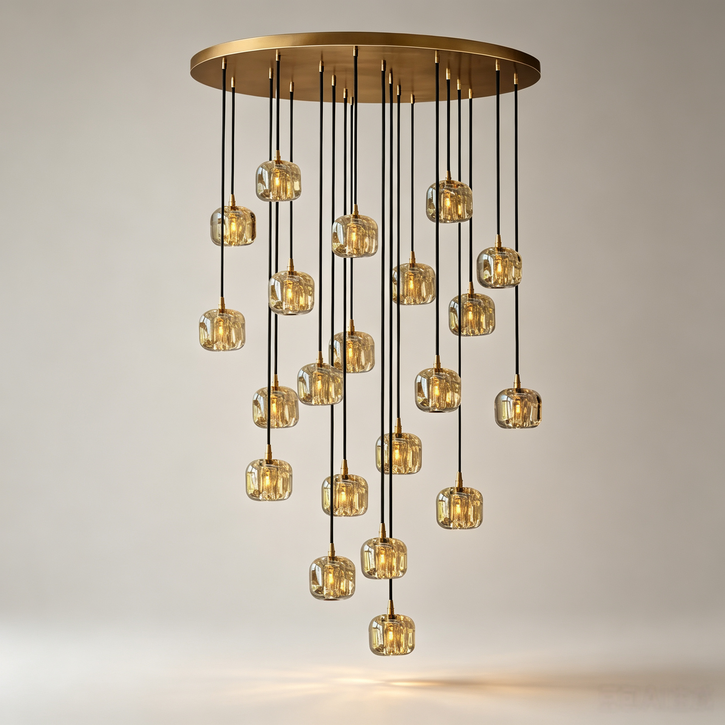 47 Inch Cascading Chandelier with Amber Crystal Drops