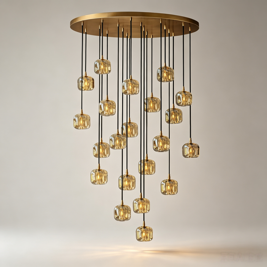 47 Inch Cascading Chandelier with Amber Crystal Drops