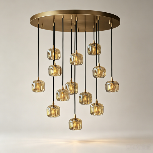 36 Inch Cascading Chandelier with Amber Crystal Drops