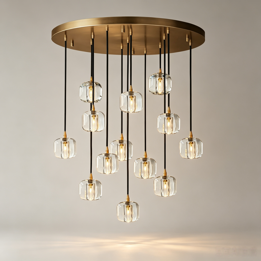 36 Inch Cascading Chandelier with Clear Crystal Drops