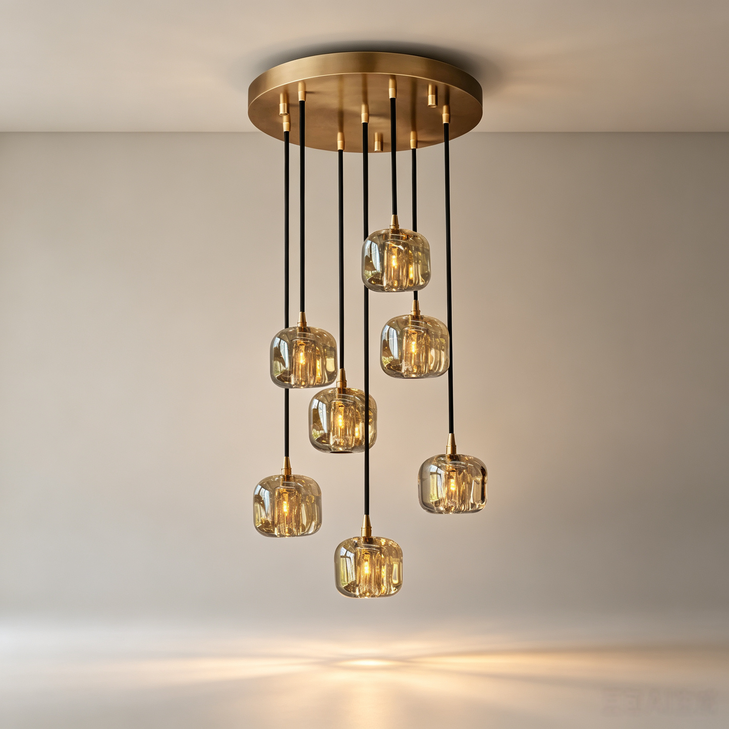 18 Inch Cascading Chandelier with Amber Crystal Drops