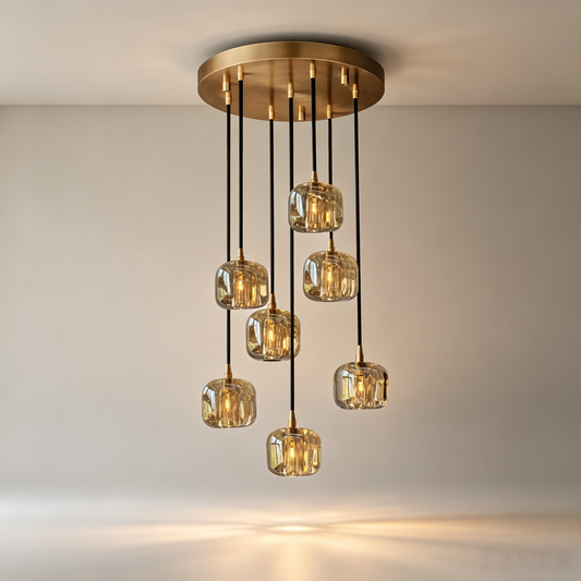 18 Inch Cascading Chandelier with Amber Crystal Drops