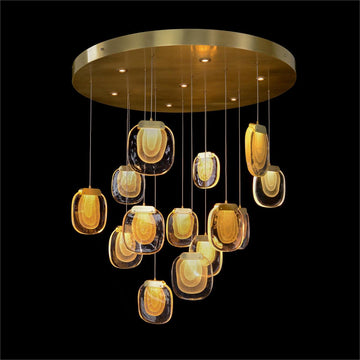 Bansho: Layered Glass Twenty-One-Light Drop Pendant Chandelier - Yovalighting