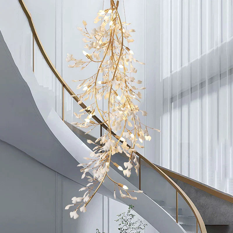 Ceramic Ginkgo Staircase Long Branch Chandelier - jchandelier