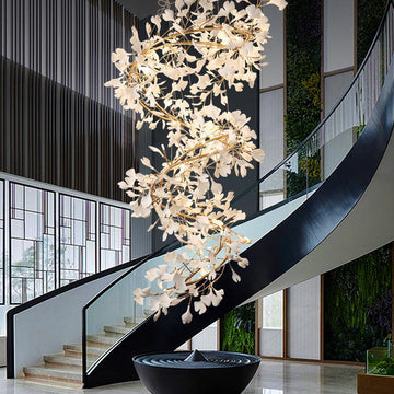 Ceramic Ginkgo Staircase Long Branch Chandelier - jchandelier