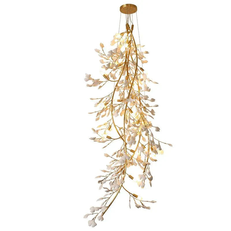 Ceramic Ginkgo Staircase Long Branch Chandelier - jchandelier