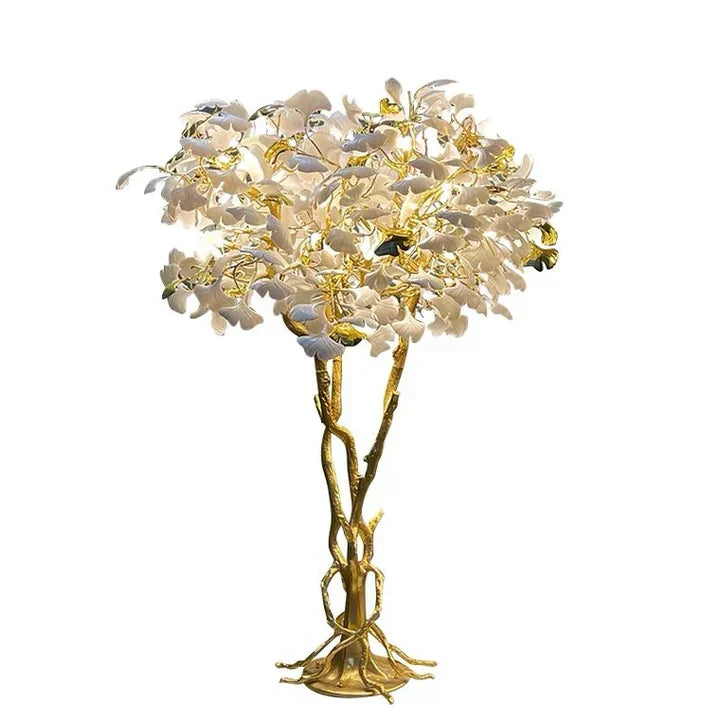 Luxury Creative White Ceramic Ginkgo Biloba Copper Branch Art Design Floor Lamps for Living Room/Bedroom/Dressing Room