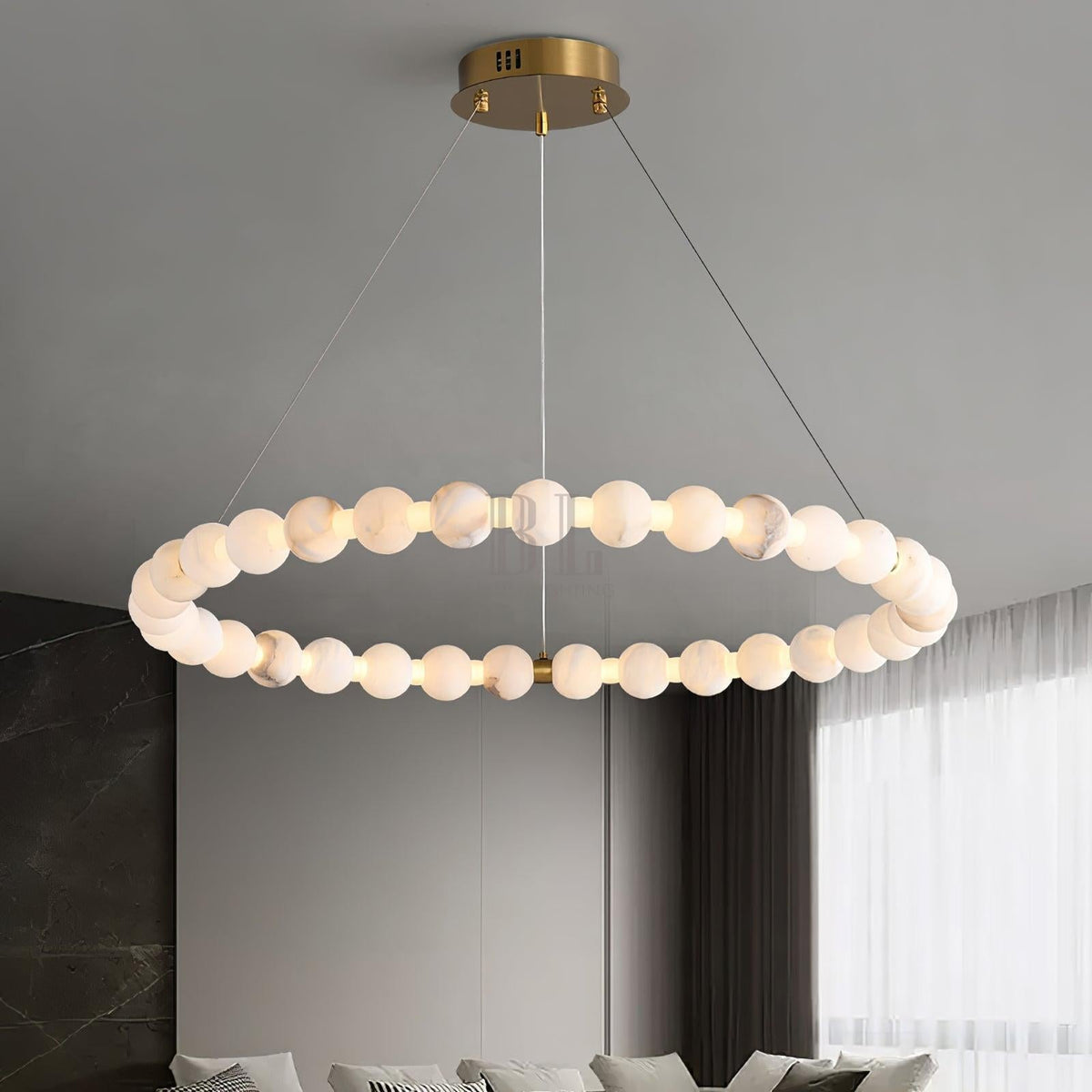 Alabaster Orb Ring Chandelier - ∅ 23.6″ x H 2.4″Gold & WhiteWarm Lightgayusan