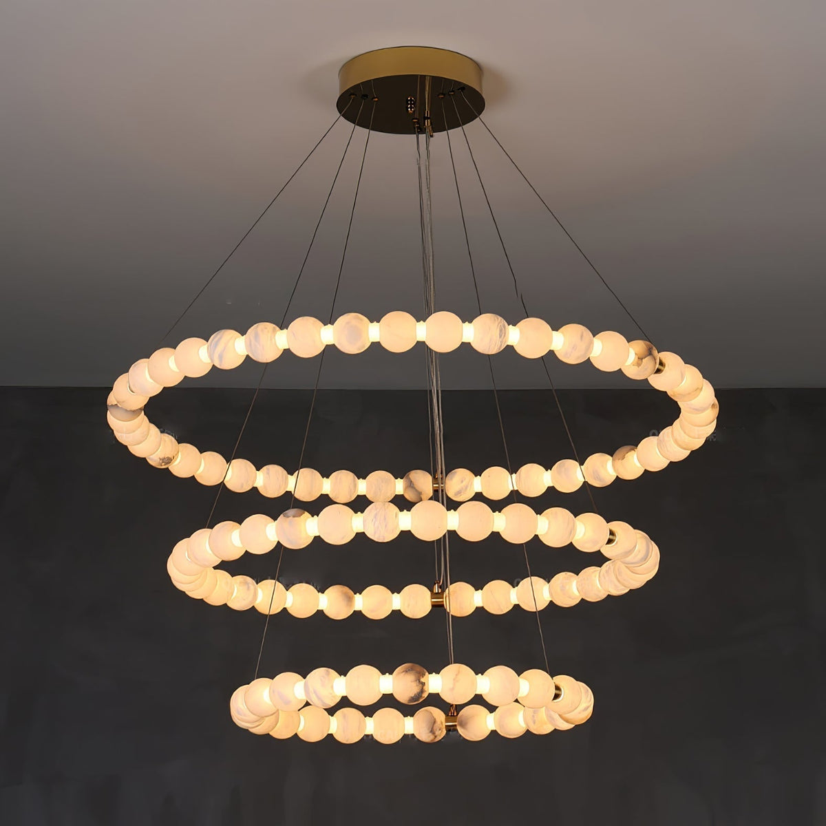 Alabaster Orb Ring Chandelier - 23.6″ + 31.5″ + 39.4″Gold & WhiteWarm Lightgayusan