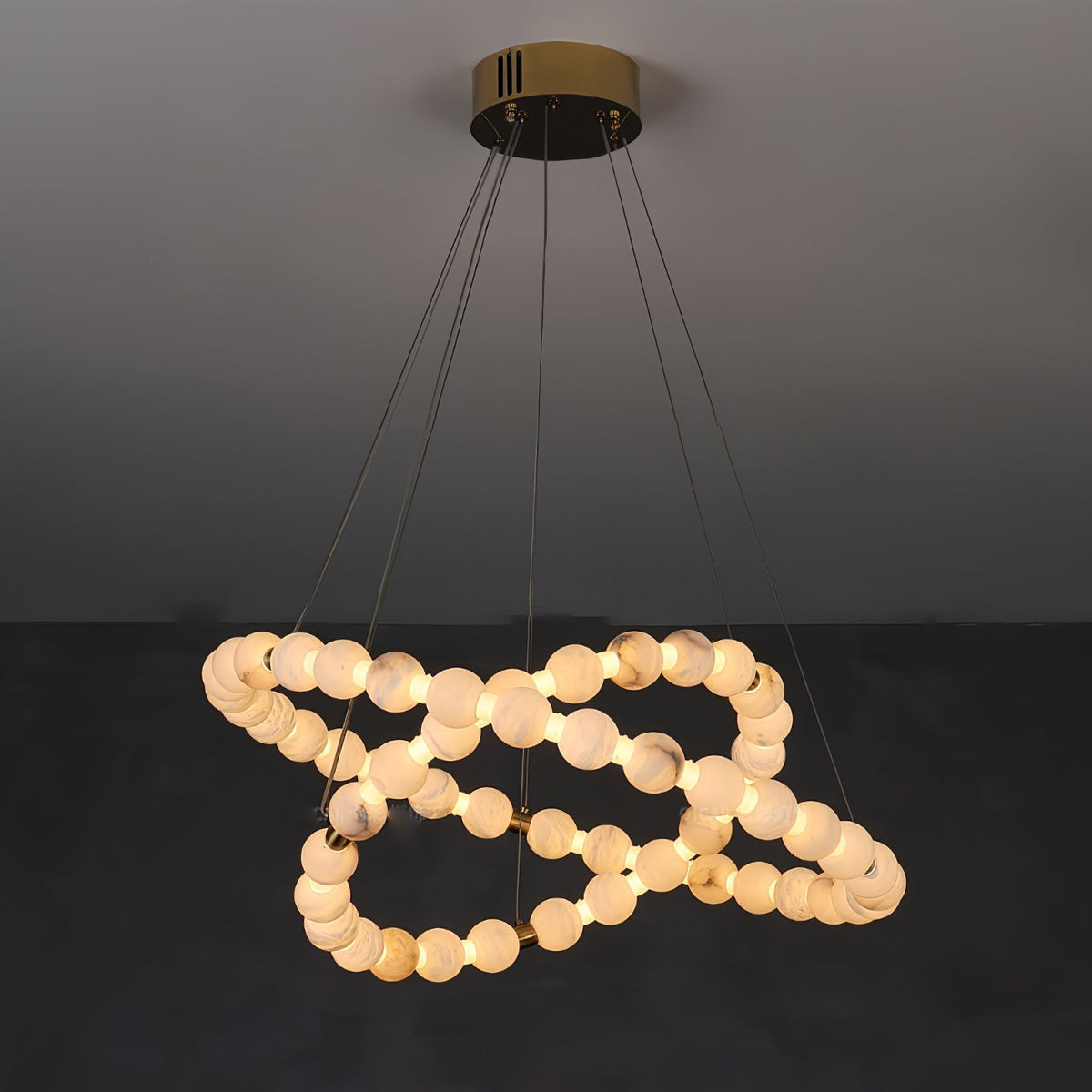Alabaster Orb Ring Chandelier - 23.6″ + 39.4″Gold & WhiteWarm Lightgayusan