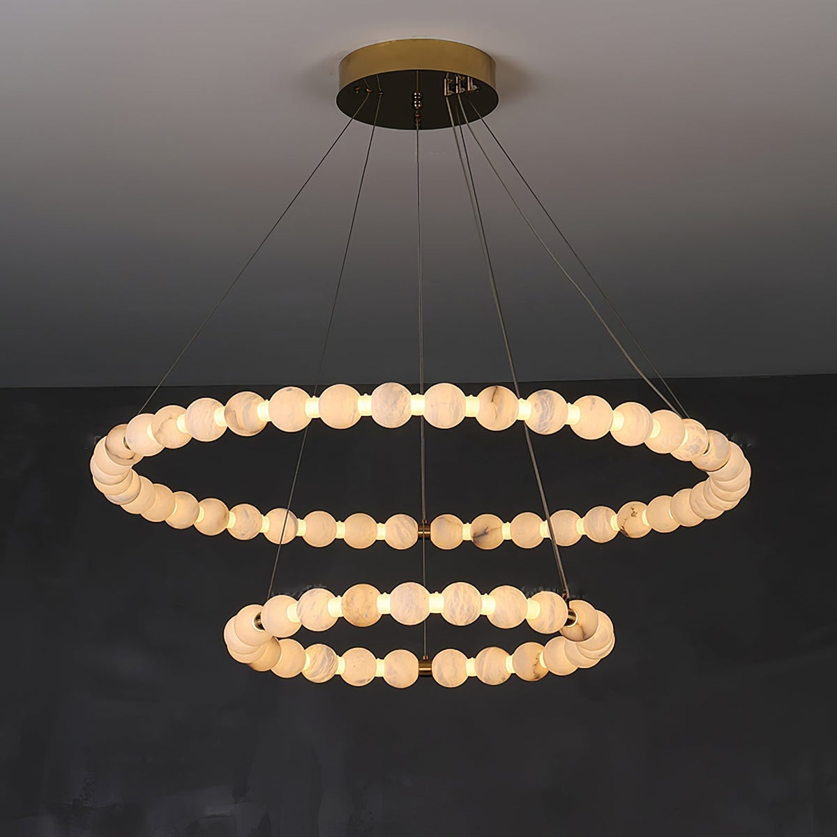 Alabaster Orb Ring Chandelier - 23.6″ + 39.4″Gold & WhiteWarm Lightgayusan