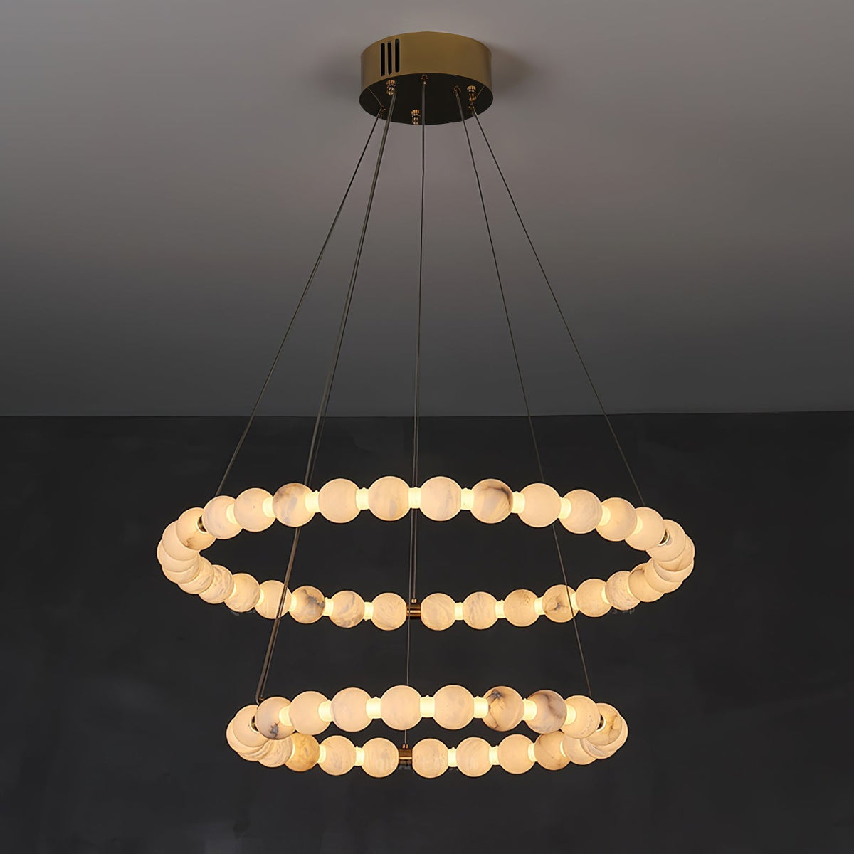 Alabaster Orb Ring Chandelier - 23.6″ + 31.5″Gold & WhiteWarm Lightgayusan
