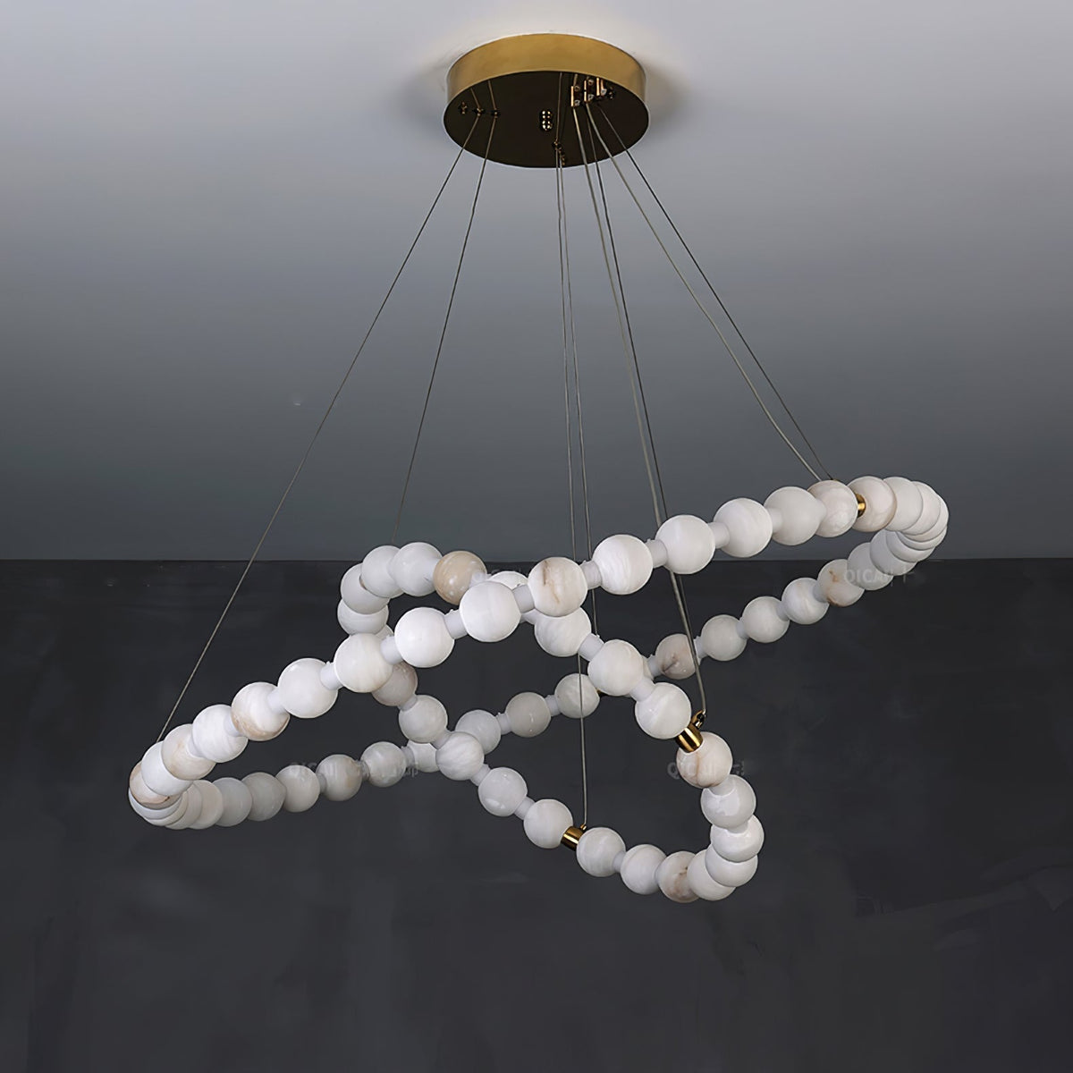 Alabaster Orb Ring Chandelier - 23.6″ + 31.5″ + 39.4″Gold & WhiteWarm Lightgayusan