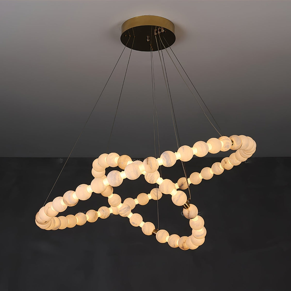 Alabaster Orb Ring Chandelier - 23.6″ + 31.5″ + 39.4″Gold & WhiteWarm Lightgayusan