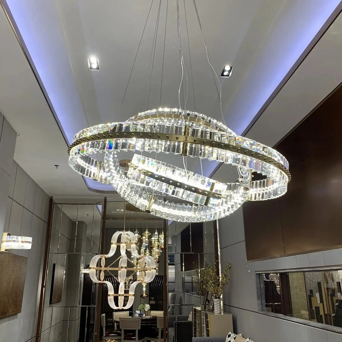 Aquinox 3 - Tier Round Crystal Ring LED Chandelier - 28" DiameterPolished Nickelgayusan