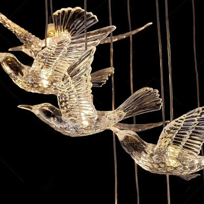 Bird Spiral Long Led Chandelier for Staircase and Foyer - Gold6 LightsCool white 6000Kgayusan