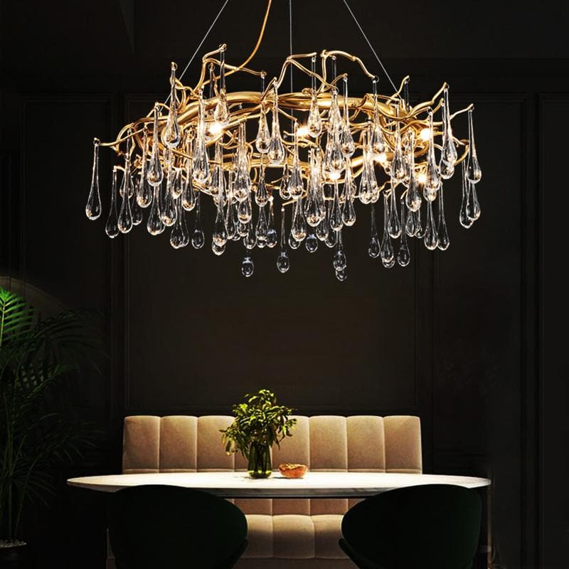 Branch Round Long Tear Crystal Chandelier