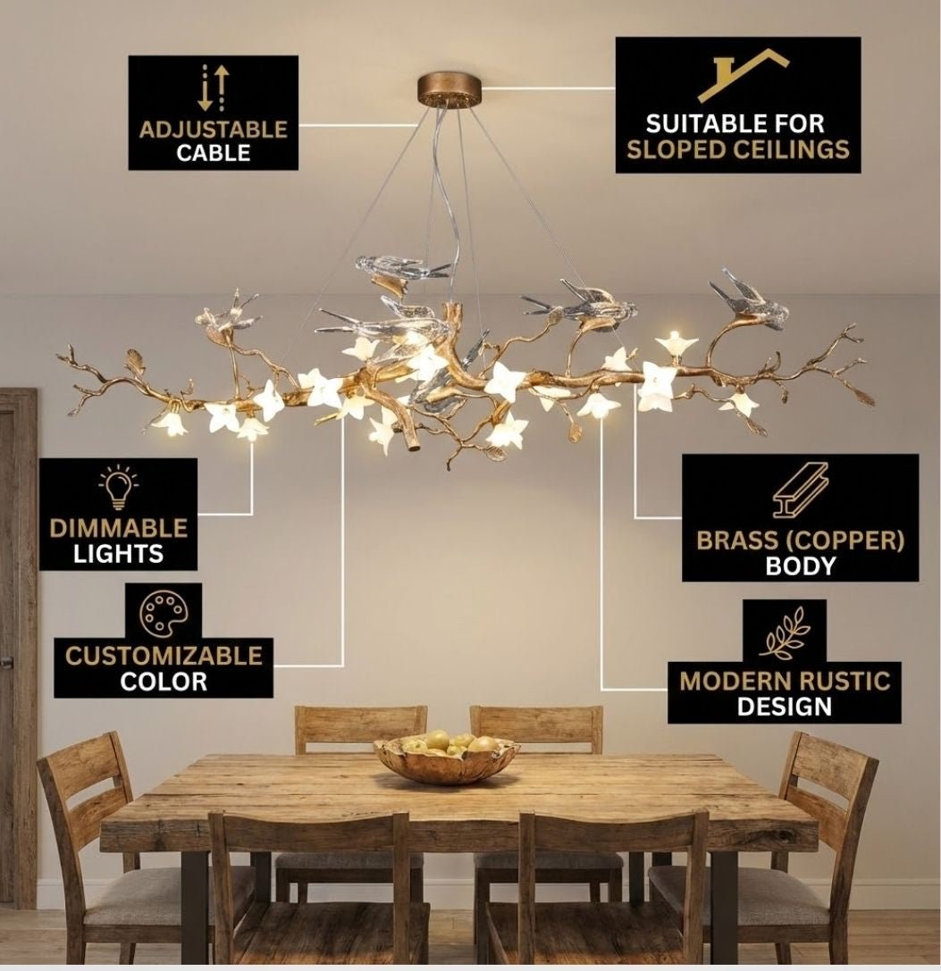 Calyx Bird Branch Chandelier for Dining Room - Copper49.2" (125cm)Warm White 3000Kgayusan
