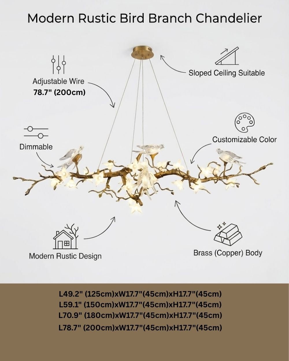 Calyx Bird Branch Chandelier for Dining Room - Copper49.2" (125cm)Warm White 3000Kgayusan
