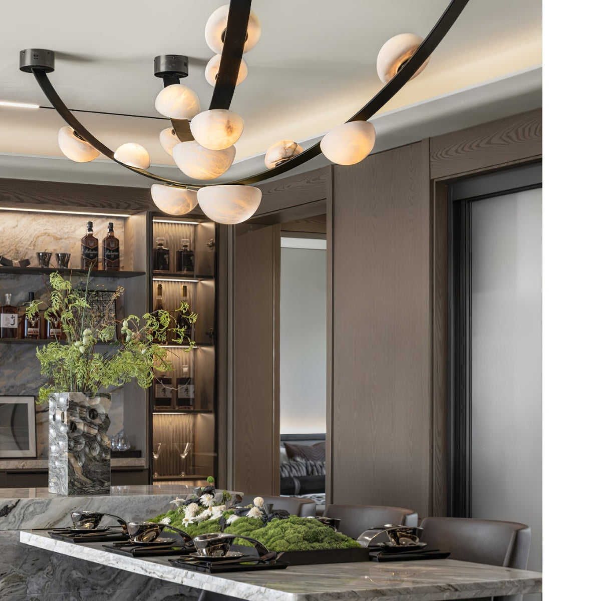 Dew Drops Alabaster Chandelier - L 188cm x H 120cm / L 74″ x H 47.2″Black & WhiteWarm Lightgayusan