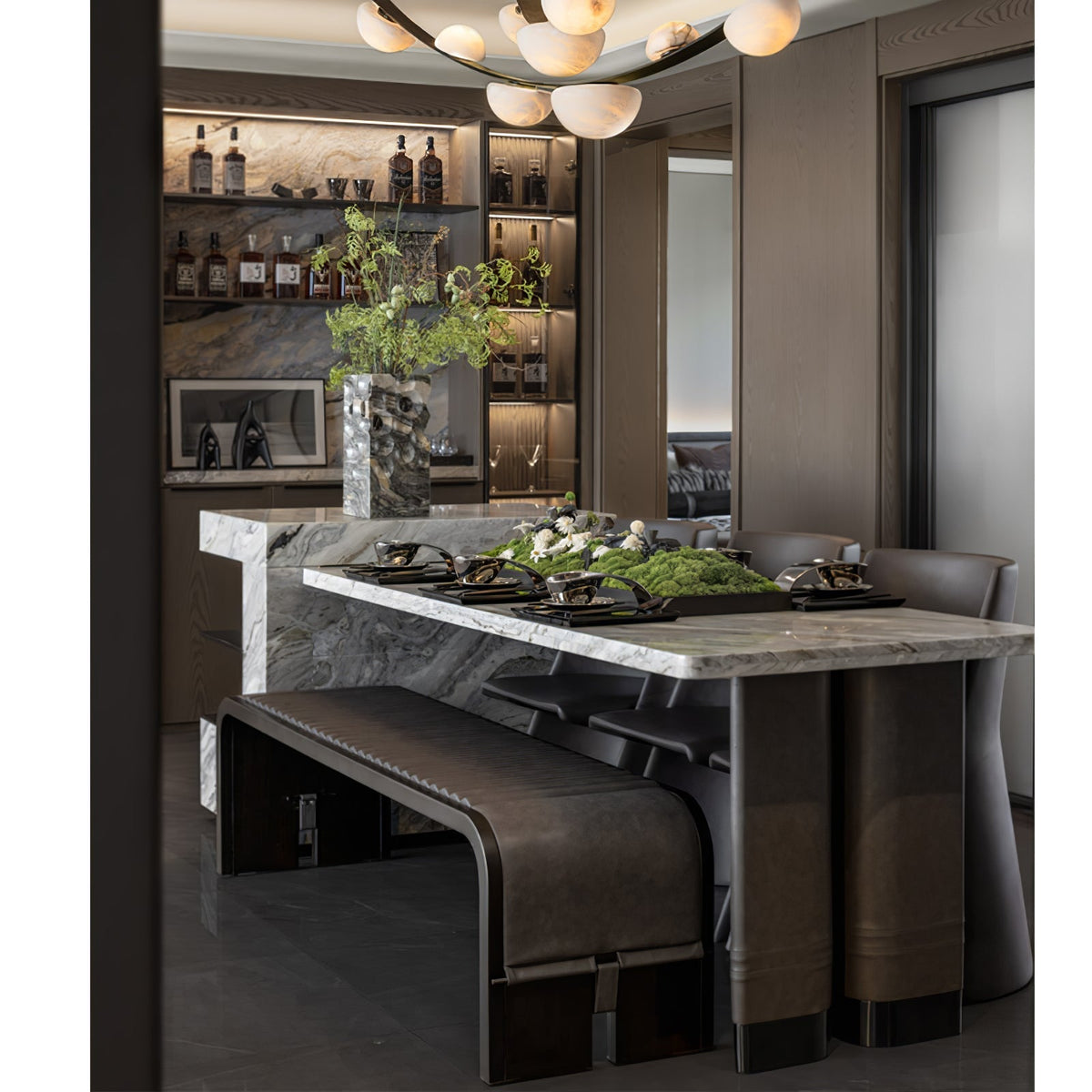 Dew Drops Alabaster Chandelier - L 188cm x H 120cm / L 74″ x H 47.2″Black & WhiteWarm Lightgayusan