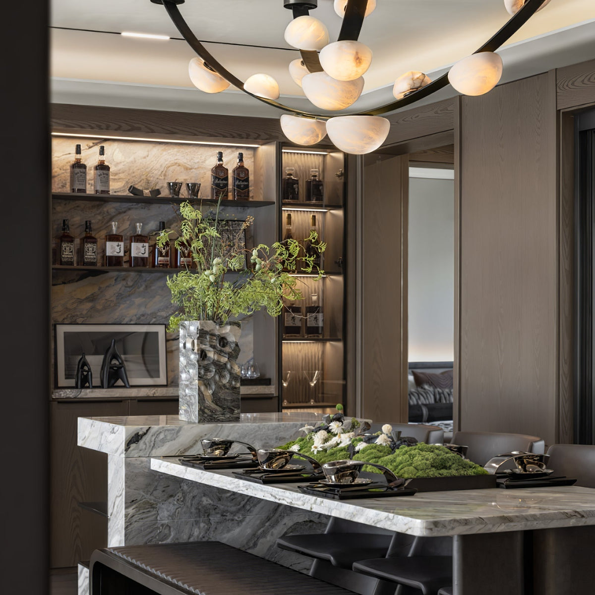 Dew Drops Alabaster Chandelier - L 188cm x H 120cm / L 74″ x H 47.2″Black & WhiteWarm Lightgayusan