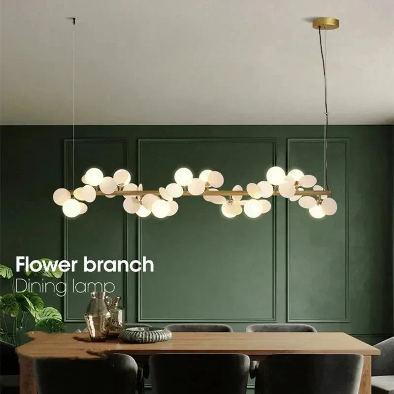 Eli Glass Globes Linear Chandelier For Dining Room - 12 LightsGrayCool white 6000Kgayusan