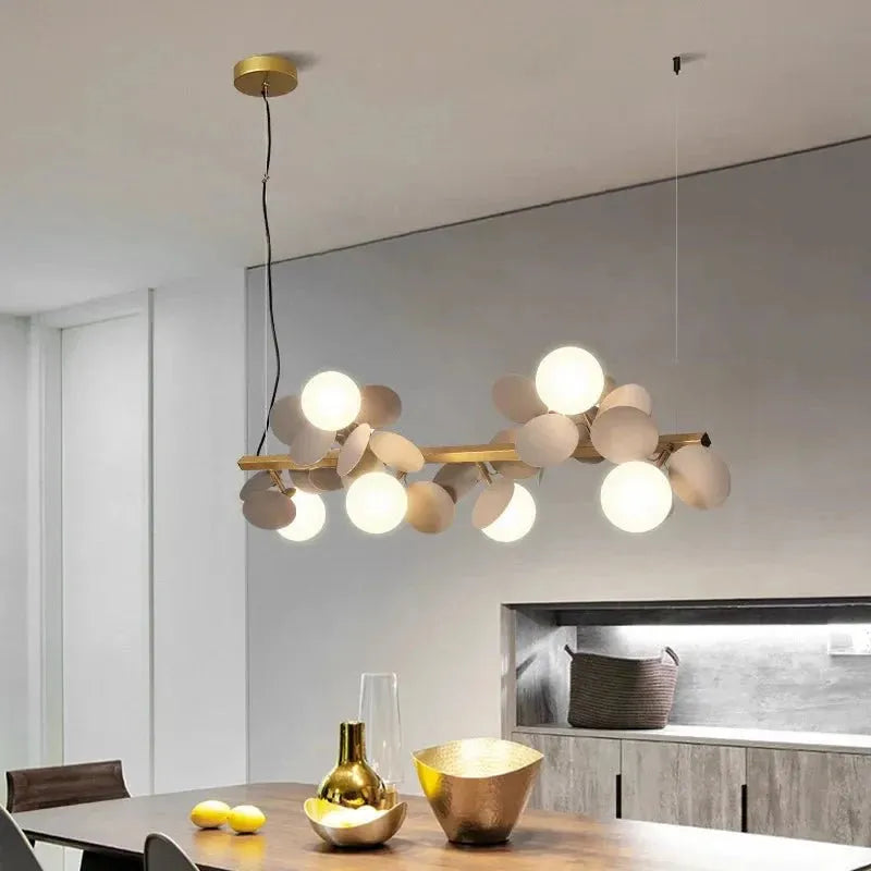 Eli Glass Globes Linear Chandelier For Dining Room - 12 LightsGrayCool white 6000Kgayusan