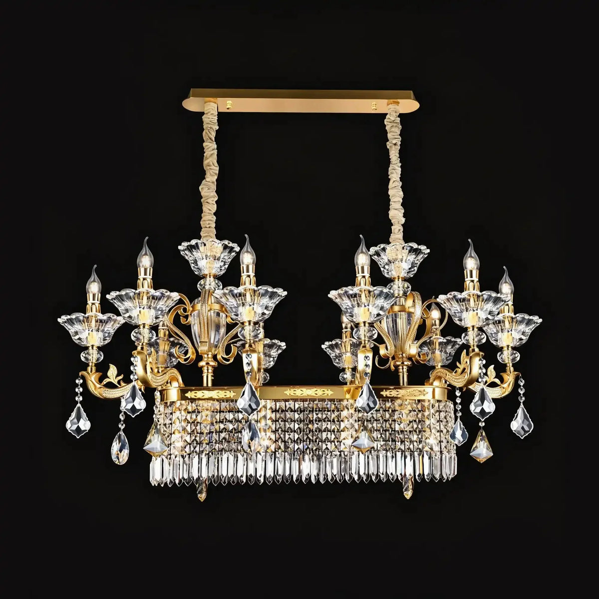 Eternal Baroque Revival Chandelier Series with Diamond - Inspired Crystal - Studded Light Arms - 13 Lights/Rectangular/L48.03"*W23.62"*H33.46"(L122cm*W60cm*H85cm)Warm Lightgayusan