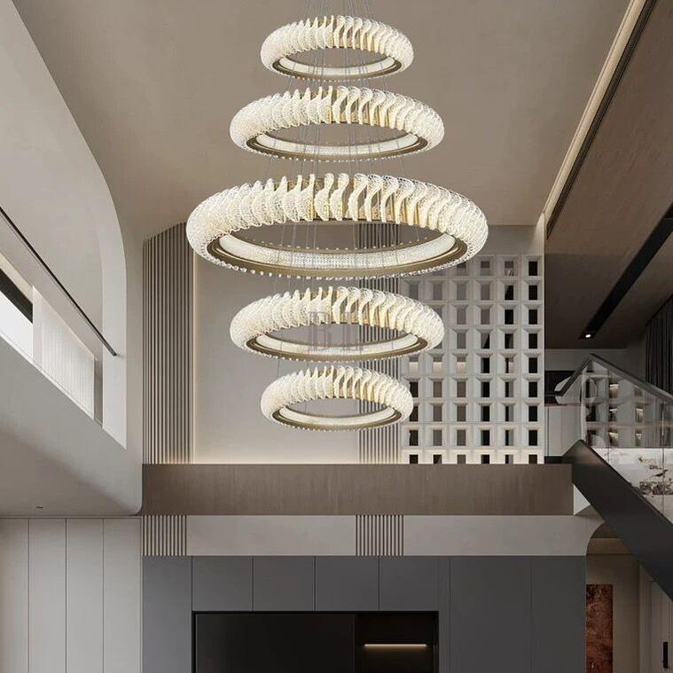 Extra Large Multi - layers Rings Crystal Chandelier Modern Art Waves Creative Pendant Light For High - ciling Foyer/Hallway/Staircase - 4 Layers:D39.4"GoldWarm Lightgayusan