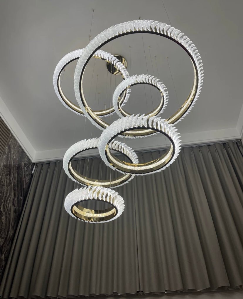 Extra Large Multi - layers Rings Crystal Chandelier Modern Art Waves Creative Pendant Light For High - ciling Foyer/Hallway/Staircase - 4 Layers:D39.4"GoldWarm Lightgayusan