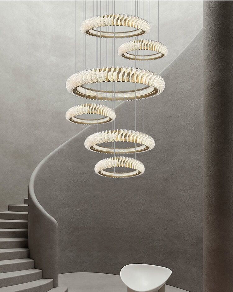 Extra Large Multi - layers Rings Crystal Chandelier Modern Art Waves Creative Pendant Light For High - ciling Foyer/Hallway/Staircase - 4 Layers:D39.4"GoldWarm Lightgayusan