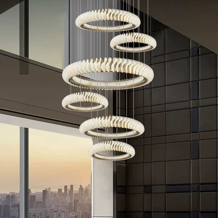 Extra Large Multi - layers Rings Crystal Chandelier Modern Art Waves Creative Pendant Light For High - ciling Foyer/Hallway/Staircase - 4 Layers:D39.4"GoldWarm Lightgayusan