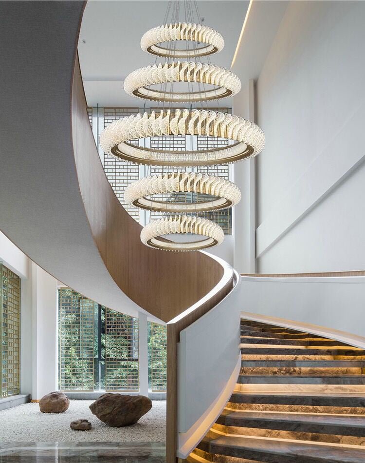 Extra Large Multi - layers Rings Crystal Chandelier Modern Art Waves Creative Pendant Light For High - ciling Foyer/Hallway/Staircase - 4 Layers:D39.4"GoldWarm Lightgayusan