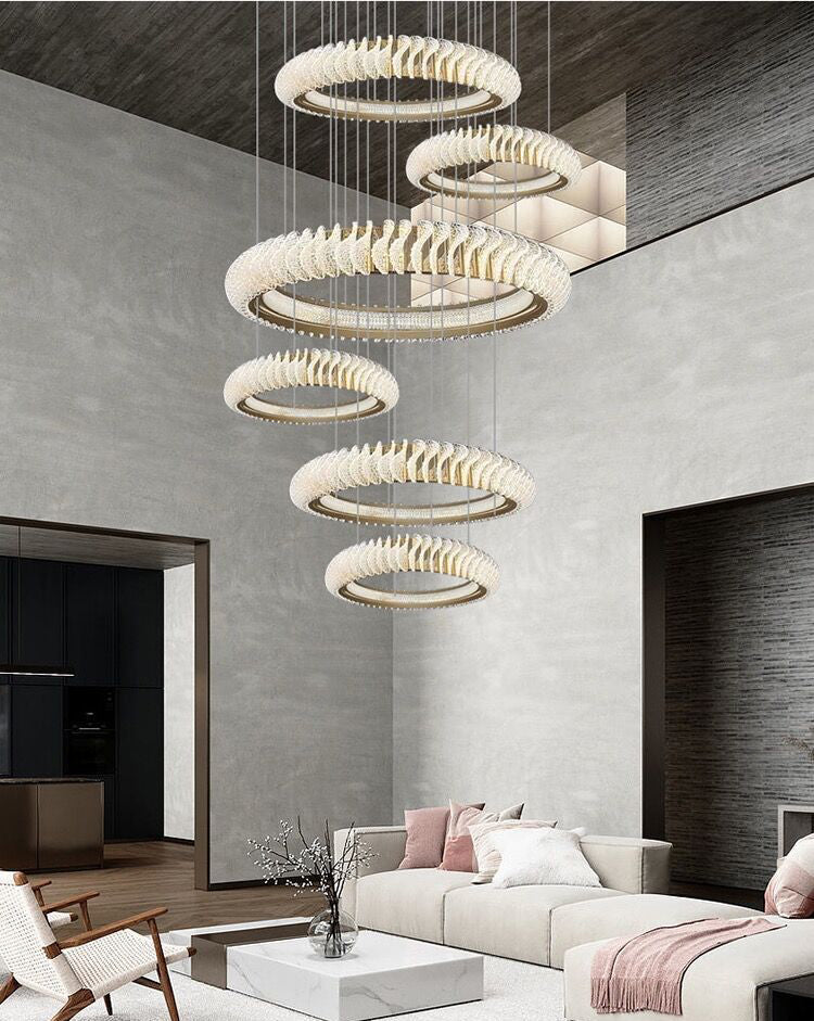 Extra Large Multi - layers Rings Crystal Chandelier Modern Art Waves Creative Pendant Light For High - ciling Foyer/Hallway/Staircase - 4 Layers:D39.4"GoldWarm Lightgayusan